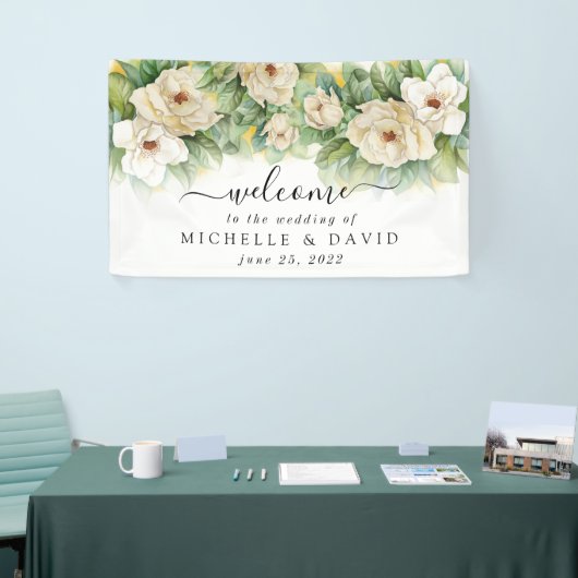 Elegant Floral Magnolia Waterverf Weddenschap Welk Spandoek (Beurs)