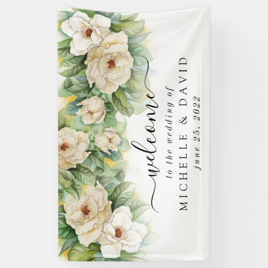 Elegant Floral Magnolia Waterverf Weddenschap Welk Spandoek (Verticaal)