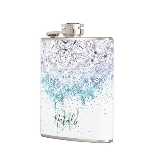 Elegant floral mandala en confetti afbeelding heupfles (Links)