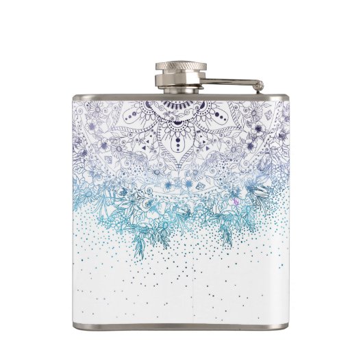 Elegant floral mandala en confetti afbeelding heupfles (Achterkant)