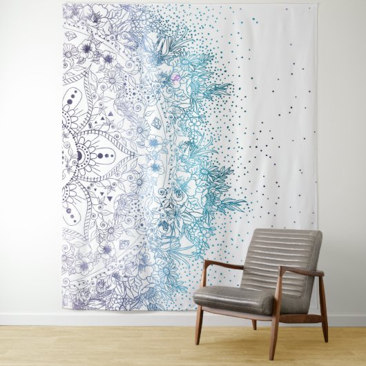 Elegant floral mandala en confetti afbeelding wandkleed (In situ)