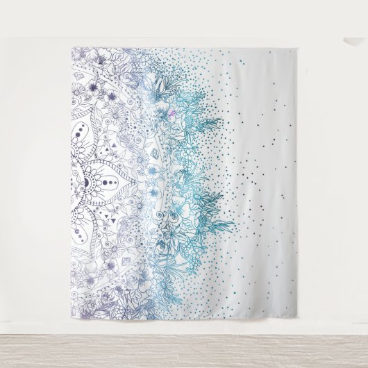 Elegant floral mandala en confetti afbeelding wandkleed (Voorkant)