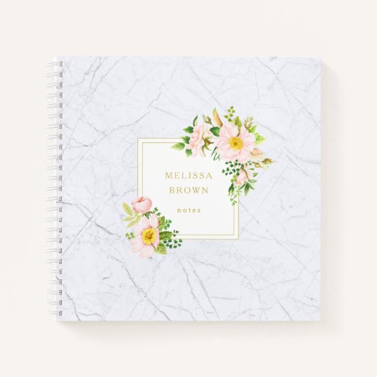 Elegant Floral Marble Chic Pastel Square Notitiebo Notitieboek (Voorkant)