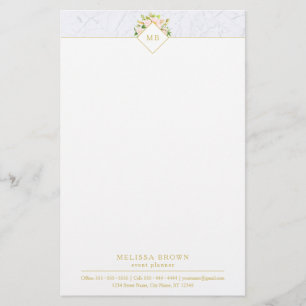 Elegant Floral Marble Chic Pastel Stationery Briefpapier