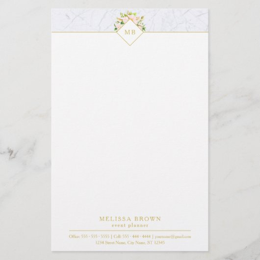 Elegant Floral Marble Chic Pastel Stationery Briefpapier (Voorkant)