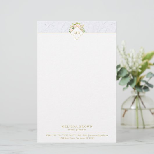 Elegant Floral Marble Chic Pastel Stationery Briefpapier (Staand voorkant)