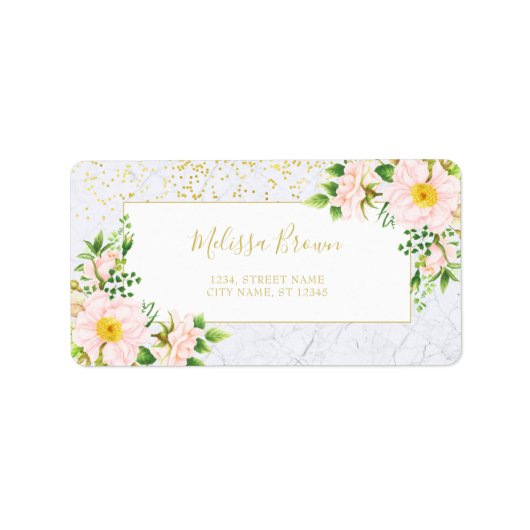 Elegant Floral Marble Chic Trendy Address Label (Voorkant)