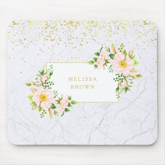 Elegant Floral Marble Chic Trendy Pastel Mousepad Muismat (Voorkant)