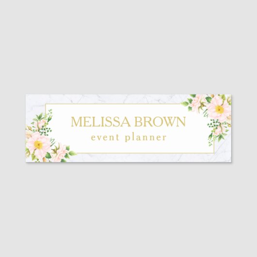 Elegant Floral Marble Chic Trendy Pastel Naamplaatje (Voorkant)