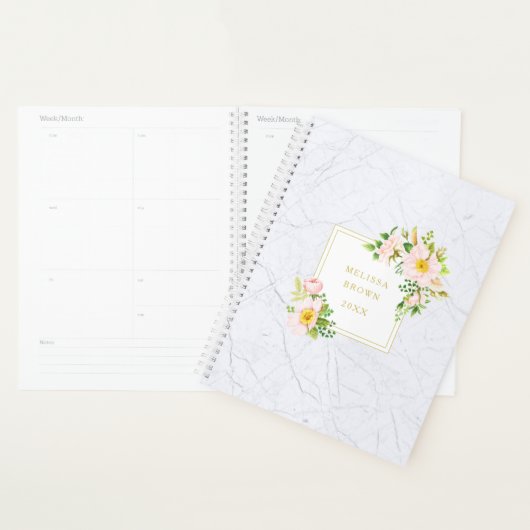 Elegant Floral Marble Chic Trendy Pastel Planner (Display)
