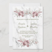 Elegant Floral Marble Waterverf Wedding Kaart (Voorkant)