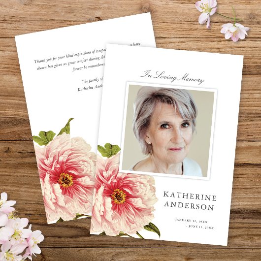 Elegant  Floral Memorial Foto aankondiging