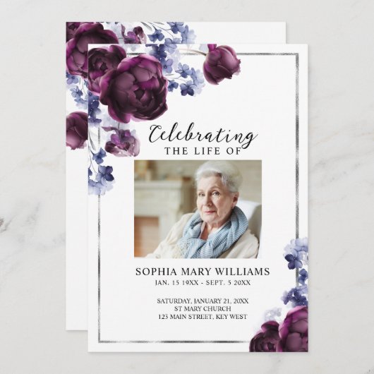 Elegant Floral Memorial Funeral Order of Service Programmakaart (Voorkant / Achterkant)