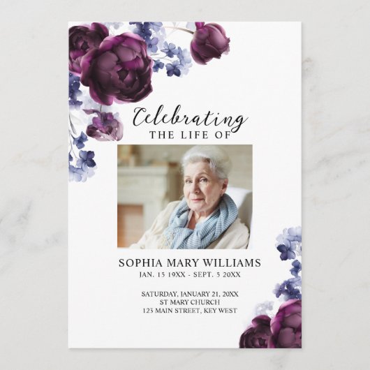 Elegant Floral Memorial Funeral Order of Service Programmakaart (Voorkant)