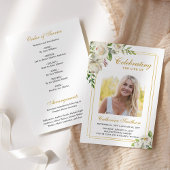 Elegant Floral Memorial Funeral Order of Service Programmakaart