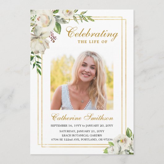 Elegant Floral Memorial Funeral Order of Service Programmakaart (Voorkant)