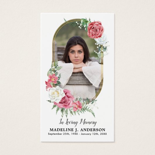 Elegant Floral Memorial Prayer Kaart Foto Funeral (Voorkant)