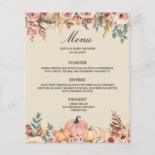 Elegant Floral Menu Kaart voor Evenementen (Voorkant)