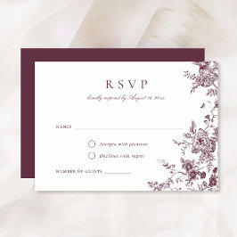 Elegant Floral Merlot Burgundy Botanical RSVP Card Kaart