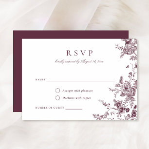 Elegant Floral Merlot Burgundy Botanical RSVP Card Kaart