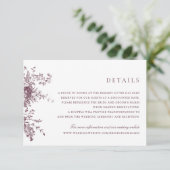 Elegant Floral Merlot Wedding Details Kaart (Staand voorkant)