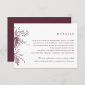 Elegant Floral Merlot Wedding Details Kaart (Voorkant / Achterkant)