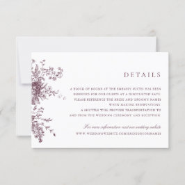 Elegant Floral  Merlot Wedding Details Kaart