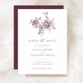 Elegant Floral Merlot Wedding Save the Date Kaart