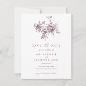 Elegant Floral Merlot Wedding Save the Date Kaart (Voorkant)