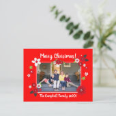 Elegant Floral Merry kerstfoto Names Red Briefkaart (Staand voorkant)