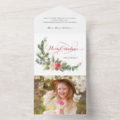 Elegant Floral Merry Kerstkalligrafie All In One Uitnodiging (Binnen)