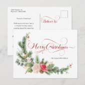 Elegant Floral Merry Kerstkalligrafie Feestdagenkaart (Voorkant / Achterkant)