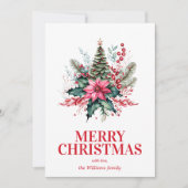 Elegant Floral Merry Kerstmis Feestdagenkaart (Voorkant)