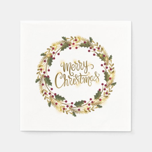 Elegant Floral Merry Kerstmis | Napkin Servet (Voorkant)