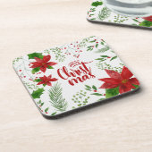 Elegant Floral Merry Kerstmis | Onderzetter (Linkerzijde)