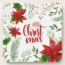 Elegant Floral Merry Kerstmis | Onderzetter