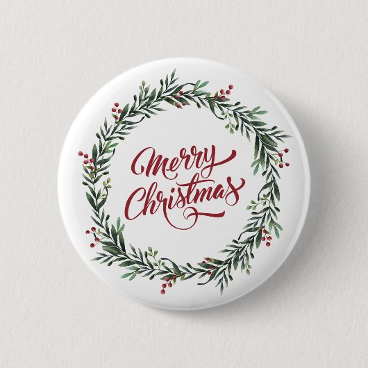 Elegant Floral Merry Kerstmis | Pin-Button Ronde Button 5,7 Cm (Voorkant)