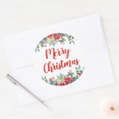 Elegant Floral Merry Kerstmis Ronde Sticker (Envelop)
