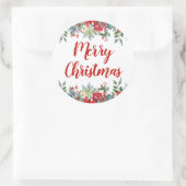 Elegant Floral Merry Kerstmis Ronde Sticker (Tas)