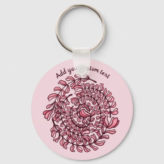 Elegant Floral met spiral roze aangepaste tekst Sleutelhanger (Voorkant)