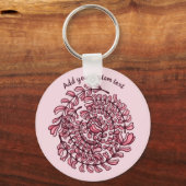 Elegant Floral met spiral roze aangepaste tekst Sleutelhanger (Voorkant)