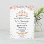 Elegant Floral met Tiara Quinceañera Kaart (Staand voorkant)