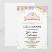 Elegant Floral met Tiara Quinceañera Kaart (Voorkant / Achterkant)