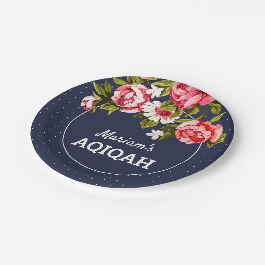 Elegant Floral Midnight Blue Baby Girl Aqiqah Papieren Bordje (Gekanteld)