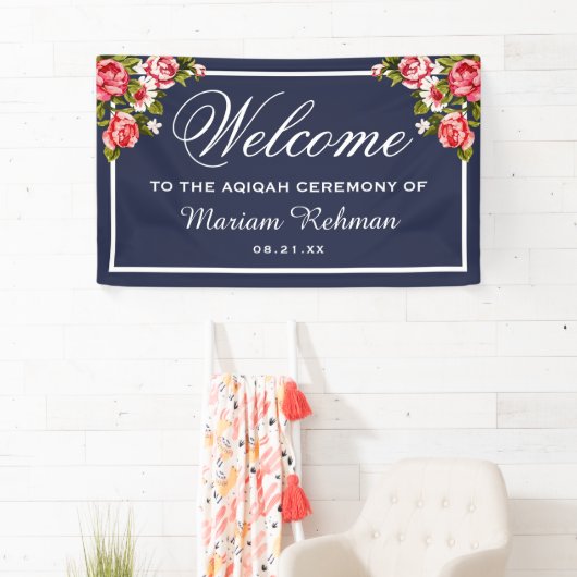 Elegant Floral Midnight Blue Baby Girl Aqiqah Spandoek (Insitu)