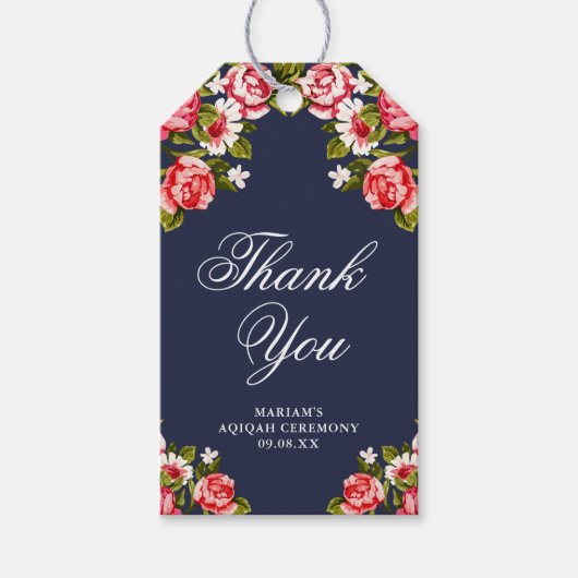 Elegant Floral Midnight Blue Dank u Cadeaulabel (Voorkant)