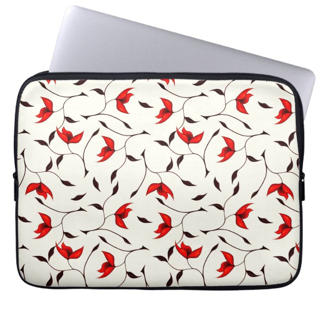 Elegant Floral Minimal Red White Laptop Sleeve (Voorkant)