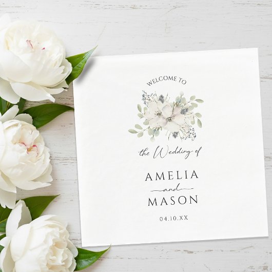 Elegant Floral Minimal White Paper Wedding Servet