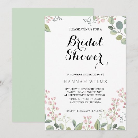 Elegant & Floral Minty Green Vrijgezellenfeest Kaart (Voorkant / Achterkant)