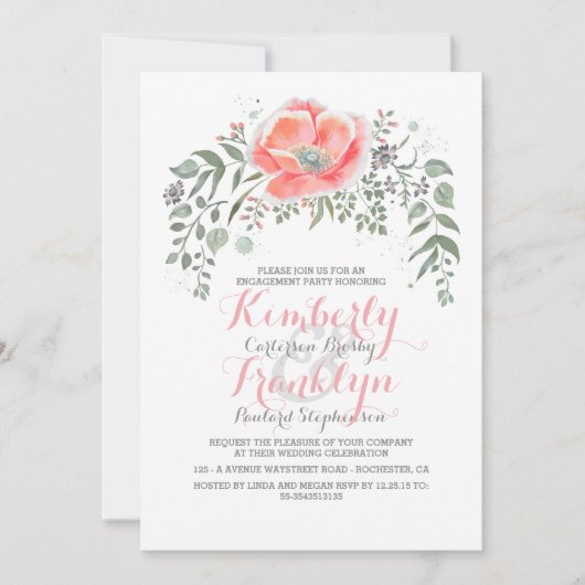 Elegant Floral Modern Chic Engagement Party Kaart (Voorkant)